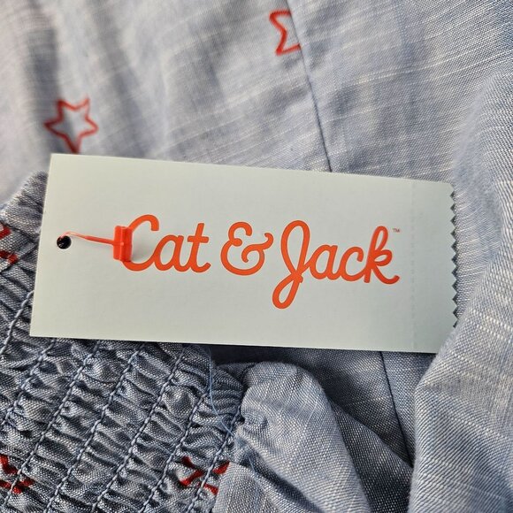 Girls Cat & Jack Girls Patriotic Blue Star Print Smocked Dress S (6/6X) Party - Picture 9 of 9